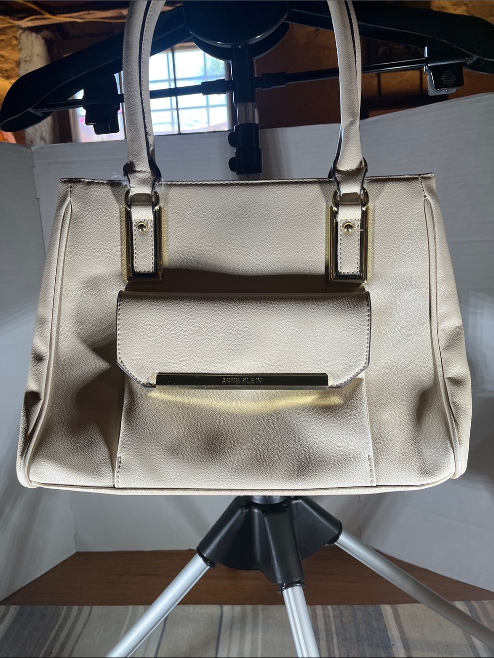 Anne Klein Cream Satchel with Gold Hardware